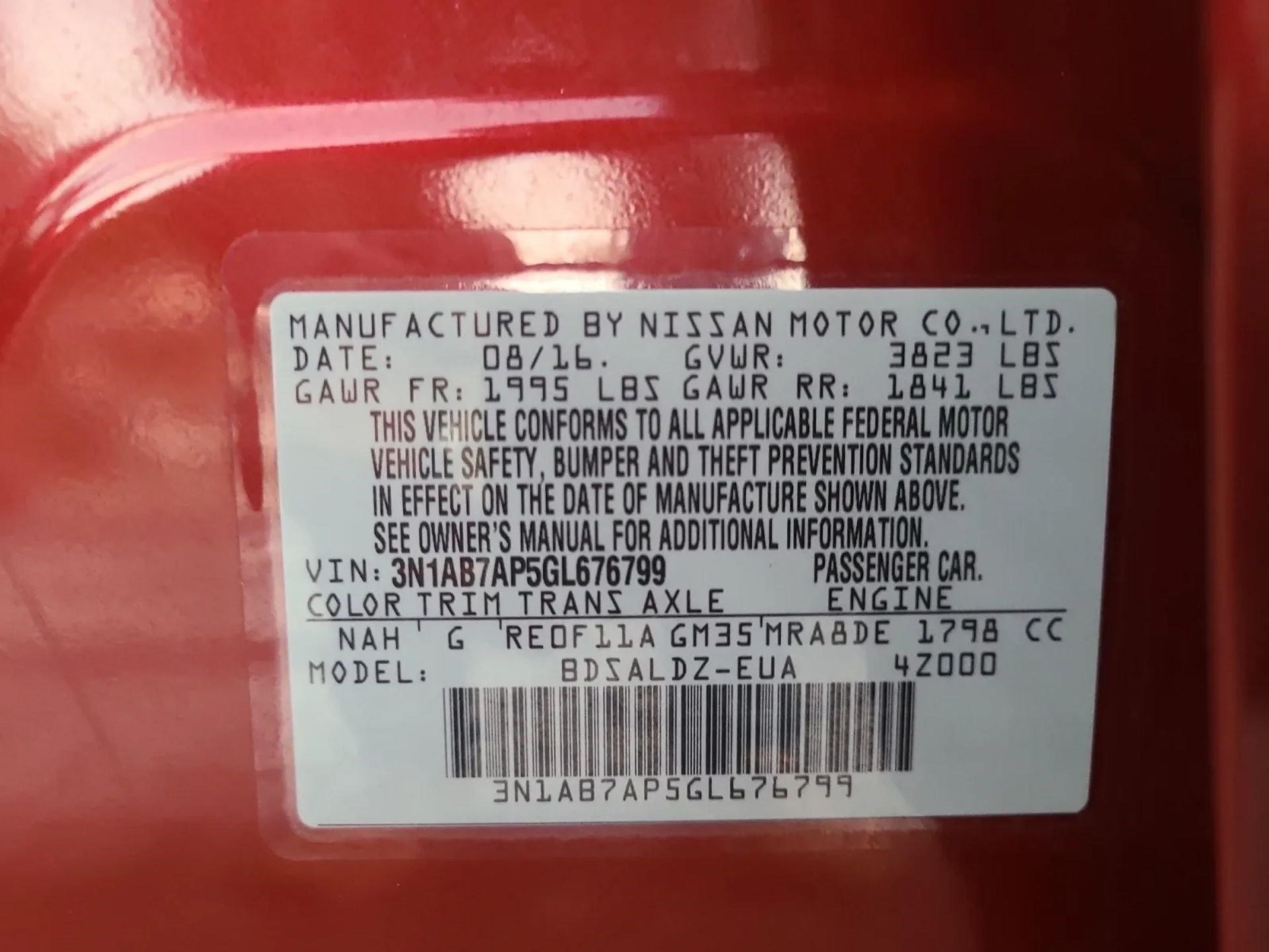 Nissan Sentra 4dr Sdn I4 CVT SV 2016