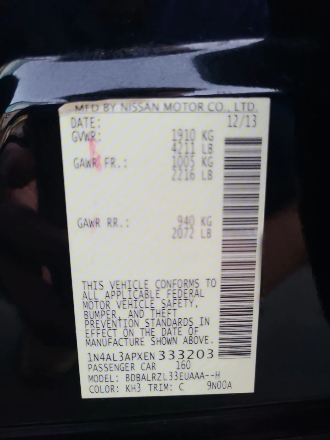 Nissan Altima 4dr Sdn I4 2.5 S 2014