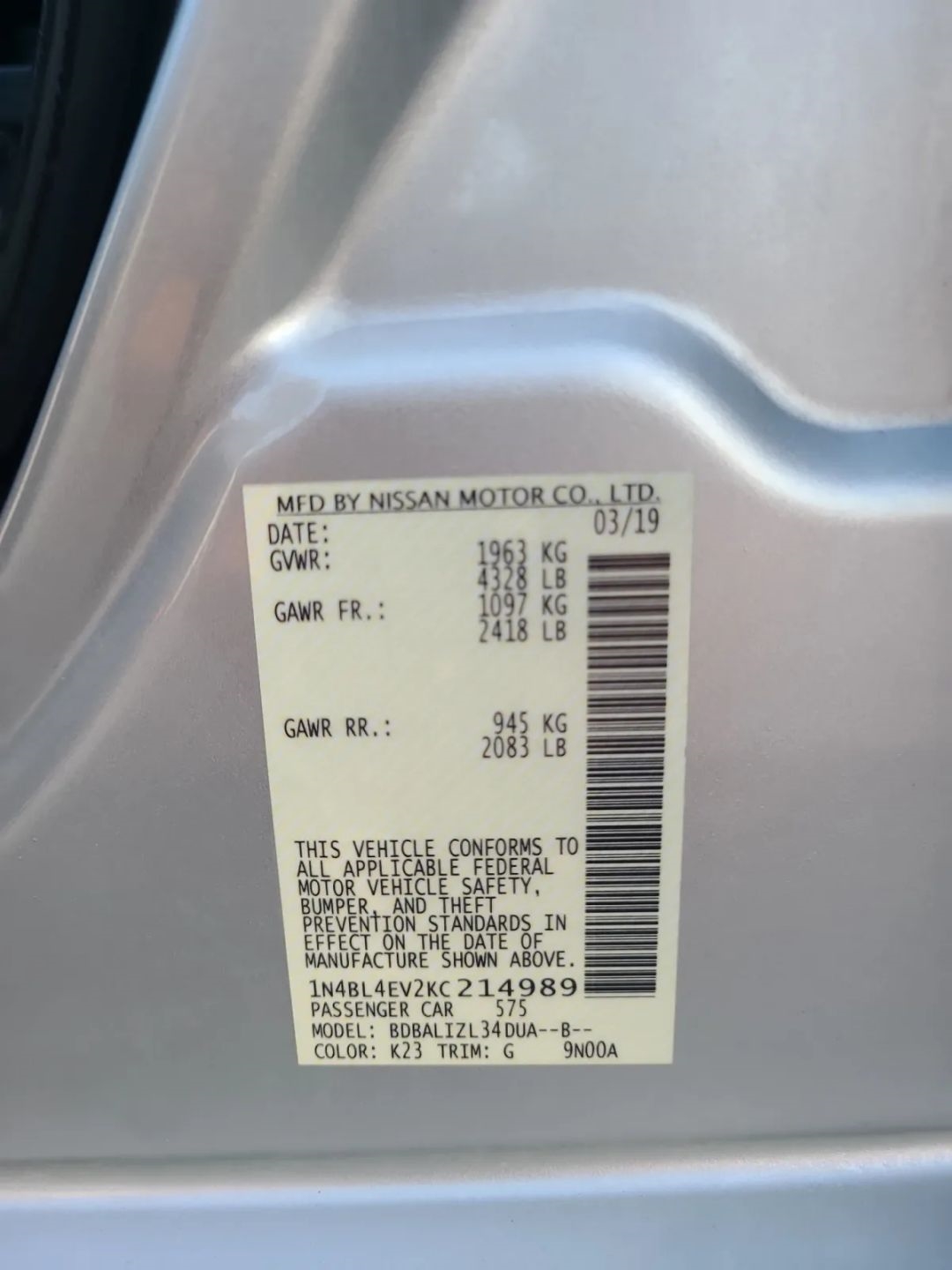 Nissan Altima 2.5 SL Sedan 2019