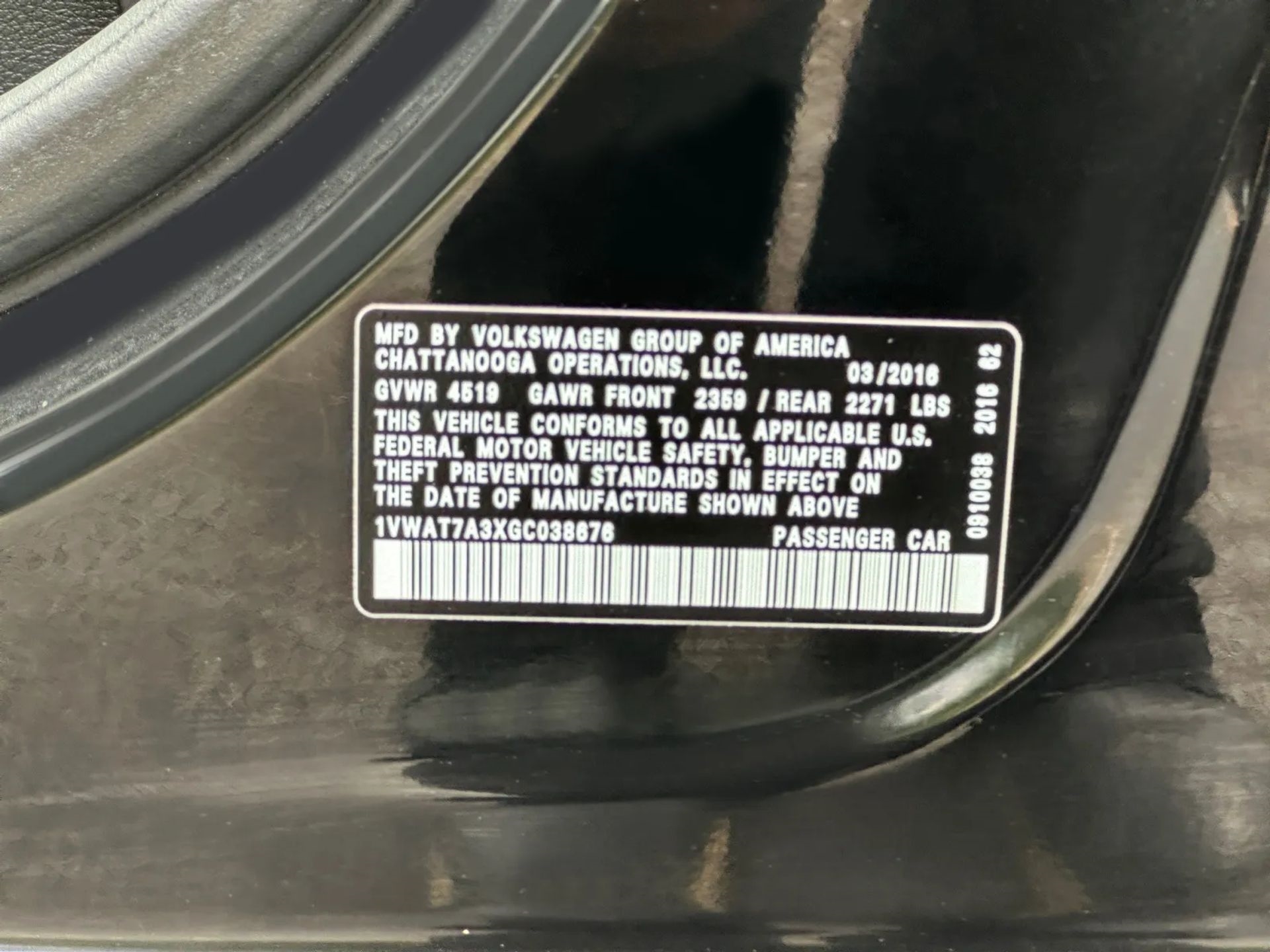 Volkswagen Passat 4dr Sdn 1.8T Auto S PZEV 2016