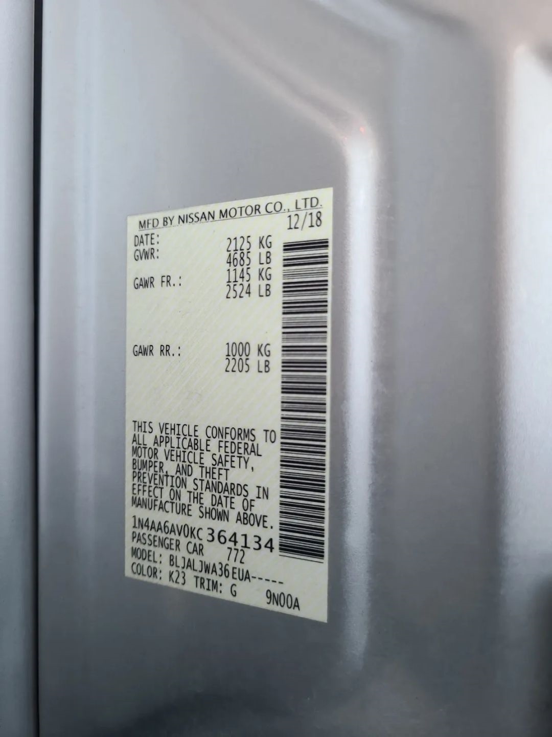 Nissan Maxima SV 3.5L 2019