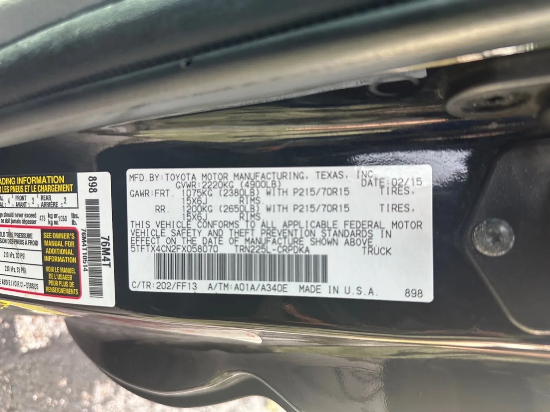 Toyota Tacoma 2WD Access Cab I4 AT (Natl) 2015