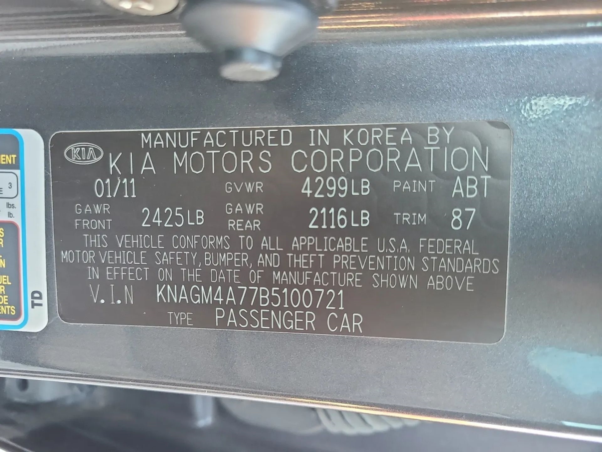 Kia Optima 4dr Sdn 2.4L Auto LX 2011
