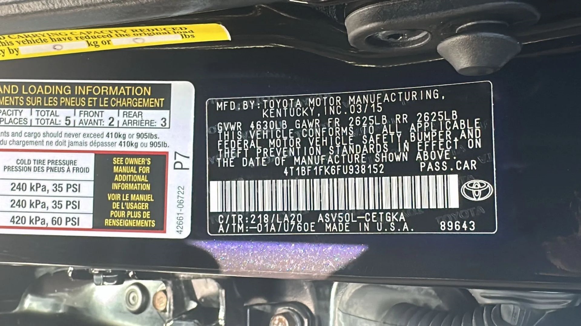 Toyota Camry 4dr Sdn I4 Auto XLE (Natl) 2015