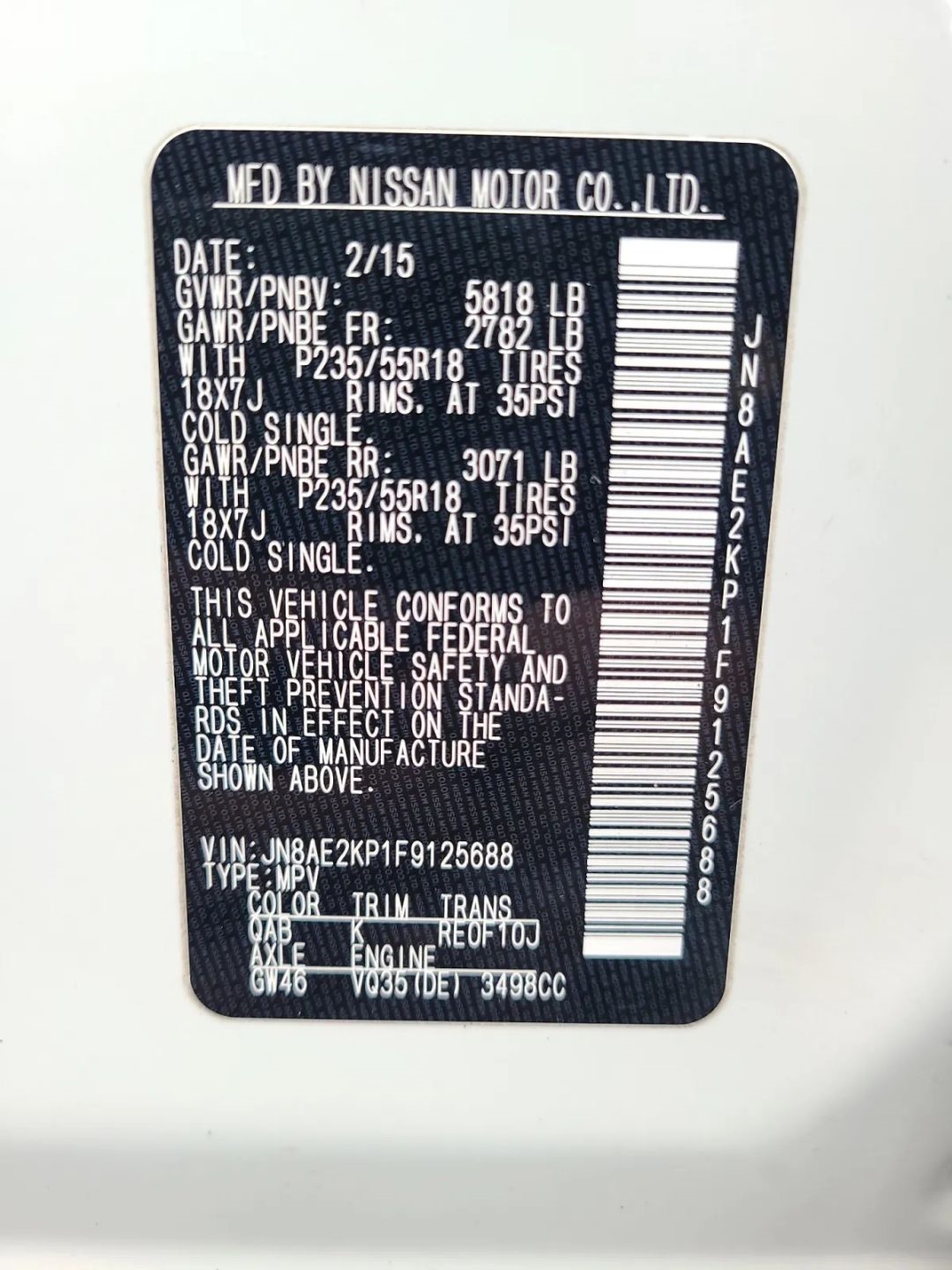 Nissan Quest 4dr SL 2015