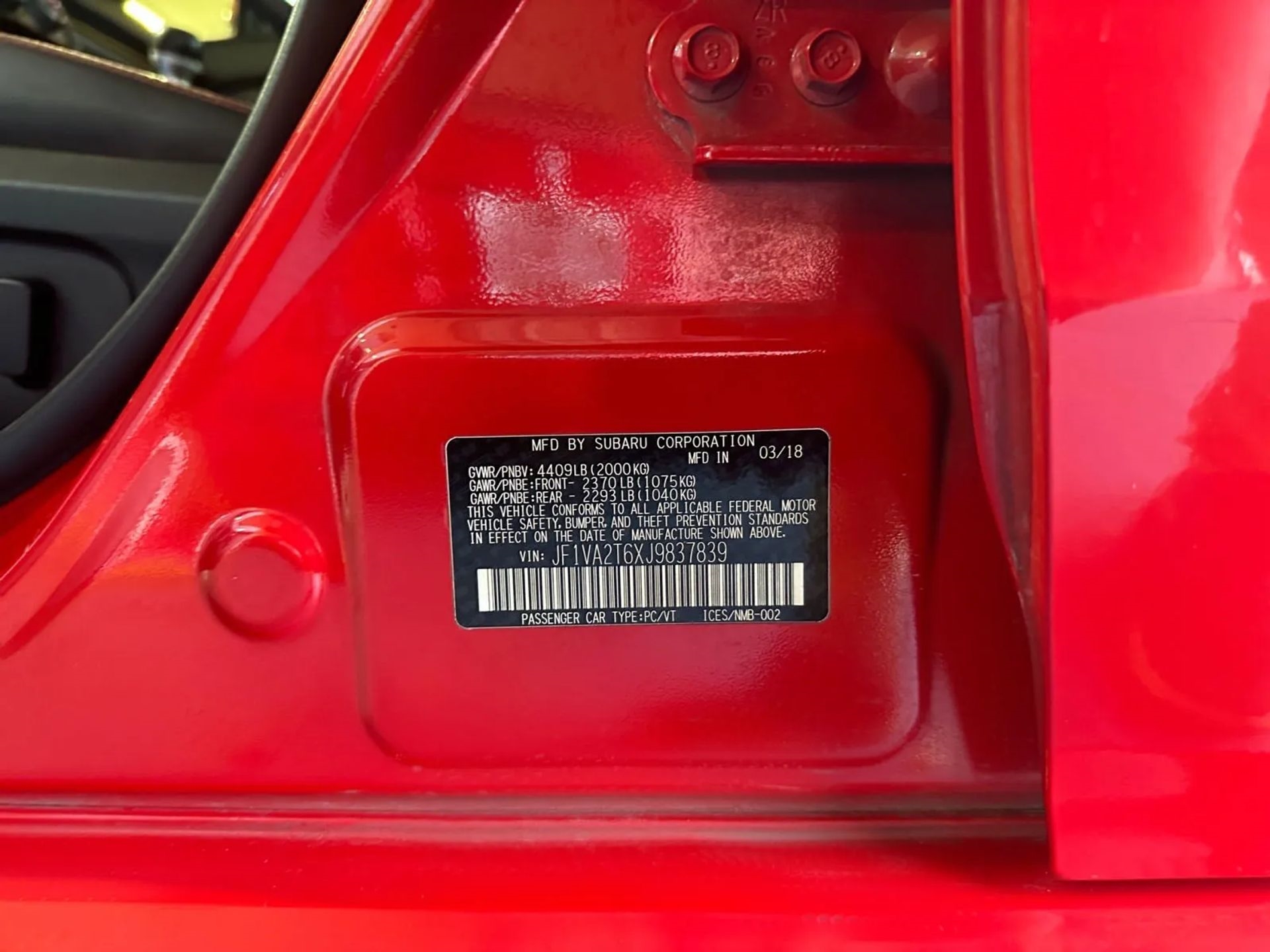 Subaru WRX STI Limited Manual w/Lip Spoiler 2018
