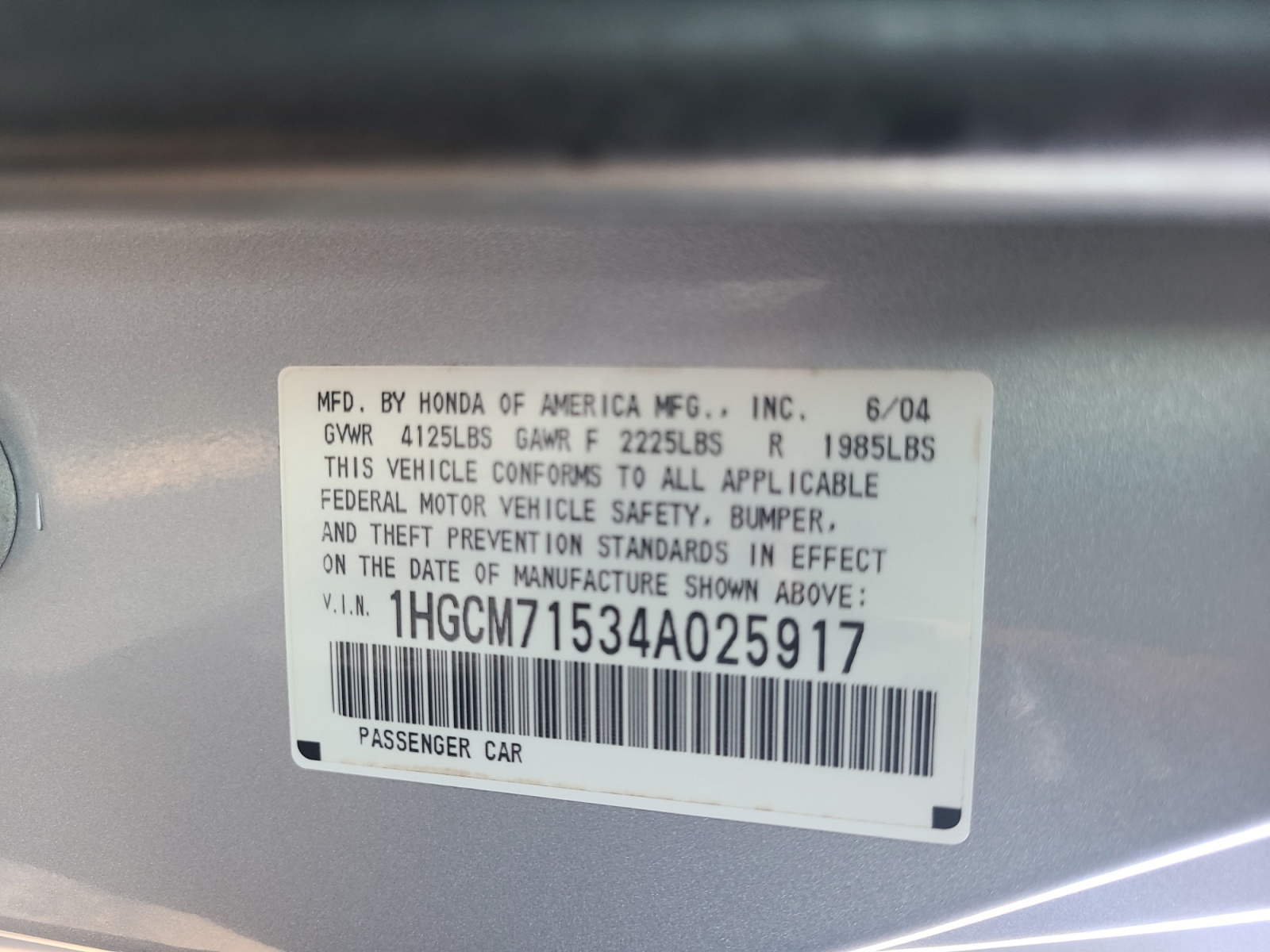 Honda Accord Cpe EX Manual 2004
