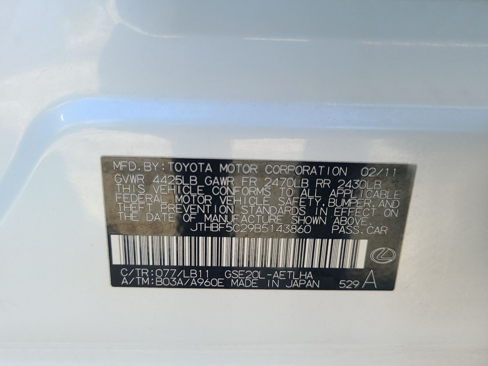 Lexus IS 250 4dr Sport Sdn Man RWD 2011