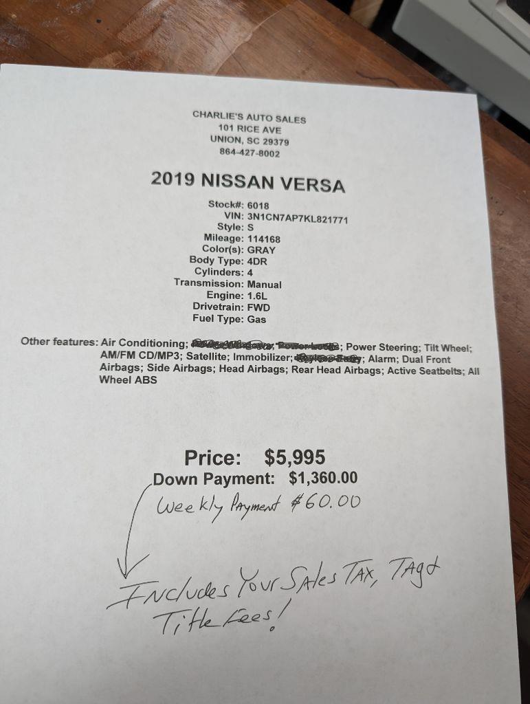 2019 Nissan Versa S