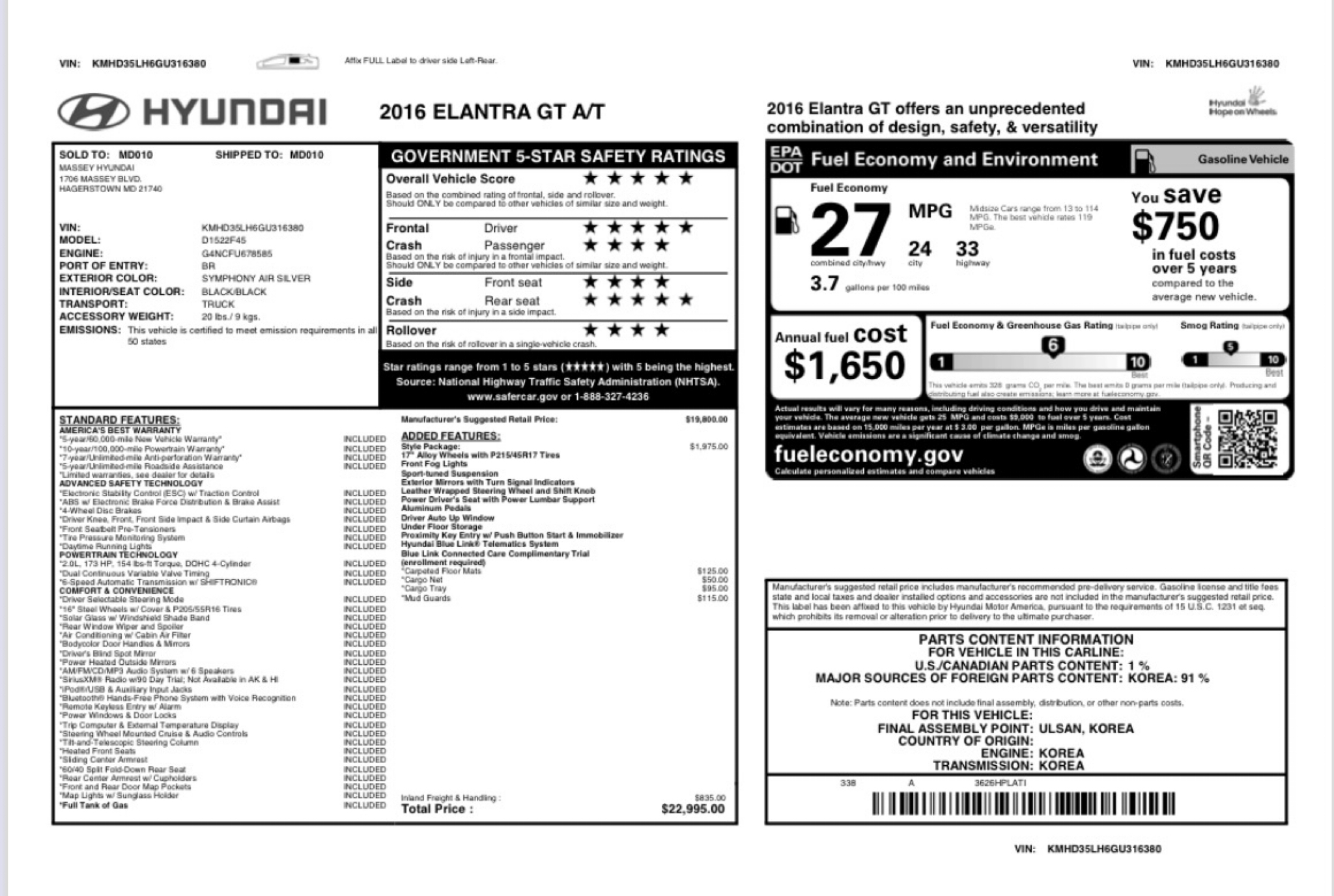 Hyundai Elantra GT A/T 2016