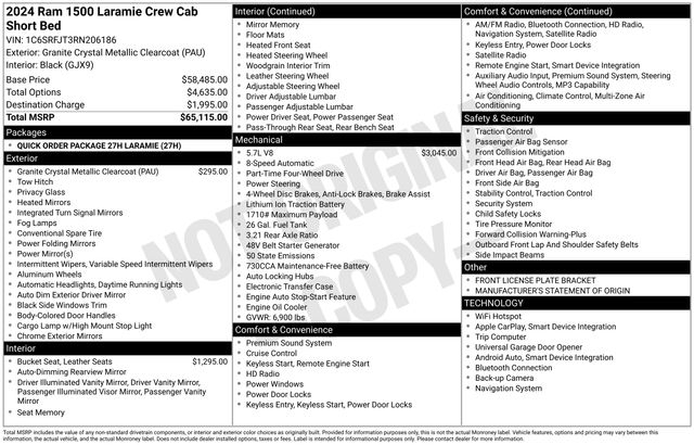 RAM 1500 Laramie Crew Cab SWB 4WD 2024