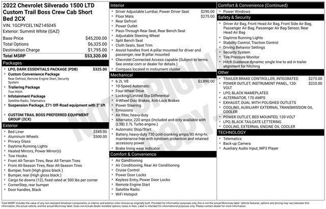 Chevrolet Silverado 1500 Limited Custom Trail Boss Crew Cab Long Box 4WD 2022