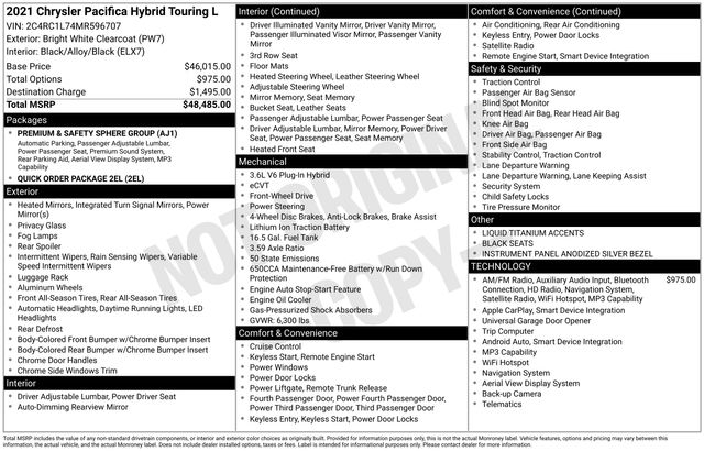 Chrysler Pacifica Hybrid Touring L 2021