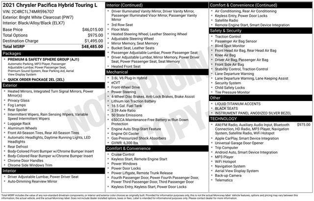 Chrysler Pacifica Hybrid Touring L 2021
