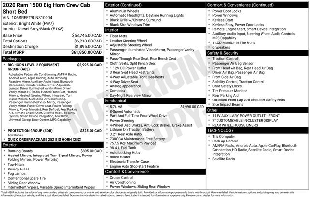 RAM 1500 Big Horn Crew Cab SWB 4WD 2020