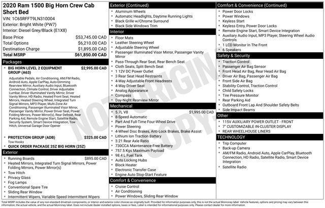 RAM 1500 Big Horn Crew Cab SWB 4WD 2020