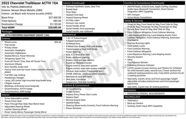 Chevrolet TrailBlazer ACTIV AWS 2022