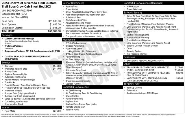 Chevrolet Silverado 1500 Trail Boss Custom Crew Cab 4WD 2023