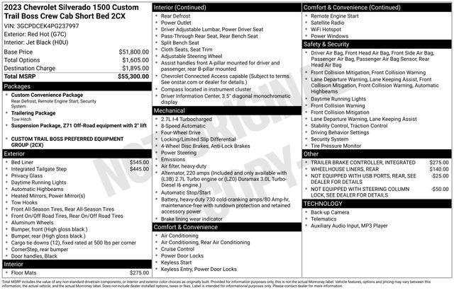 Chevrolet Silverado 1500 Trail Boss Custom Crew Cab 4WD 2023