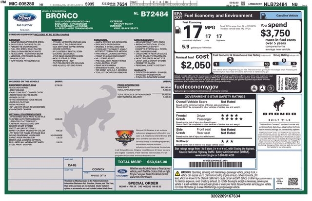 Ford Bronco Base 4-Door w/Advanced 2022