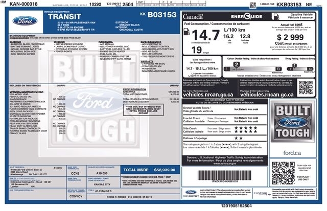 Ford Transit 150 Wagon Med. Roof XL w/Sliding Pass. 130-in. WB 2019