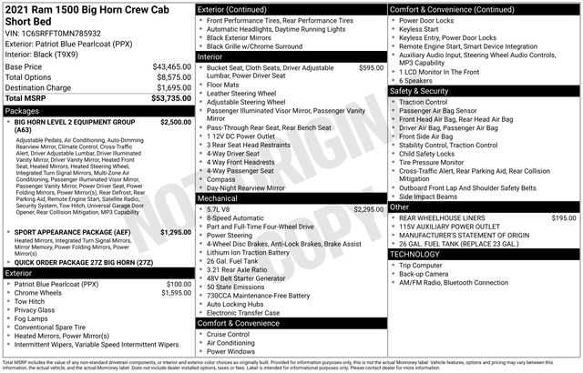 RAM 1500 Big Horn Crew Cab SWB 4WD 2021