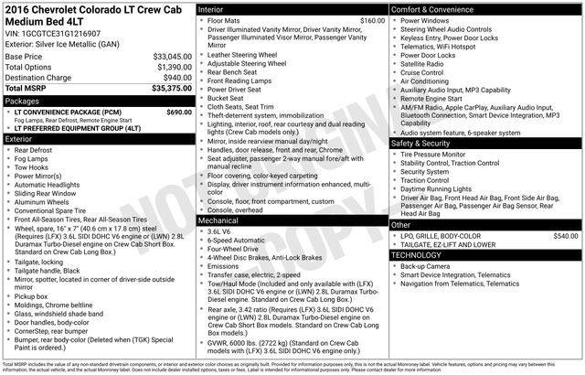 Chevrolet Colorado LT Crew Cab 4WD Long Box 2016