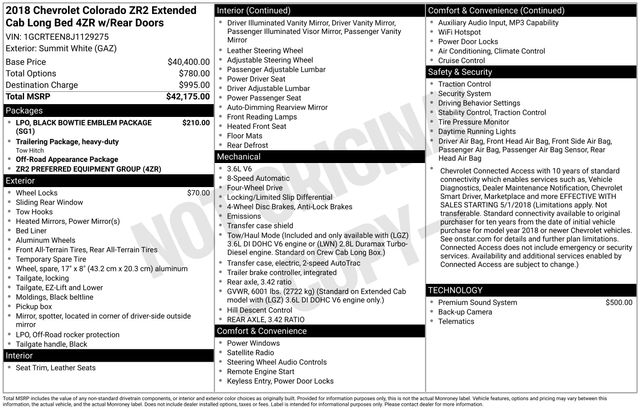 Chevrolet Colorado ZR2 Ext. Cab 4WD 2018