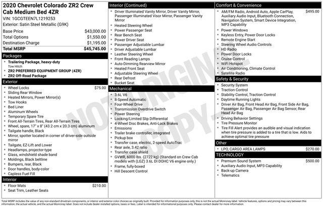 Chevrolet Colorado ZR2 Crew Cab 4WD Short Box 2020