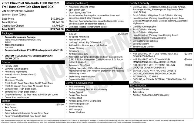 Chevrolet Silverado 1500 Trail Boss Custom Crew Cab 4WD 2022