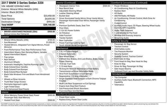 BMW 3-Series 320i Sedan 2017