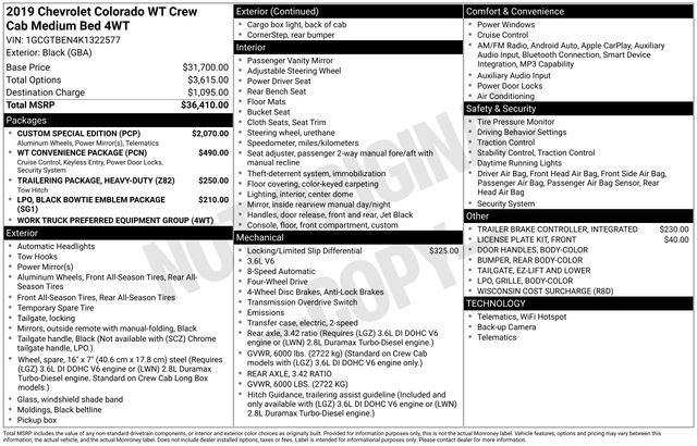 Chevrolet Colorado Work Truck Crew Cab 4WD Long Box 2019