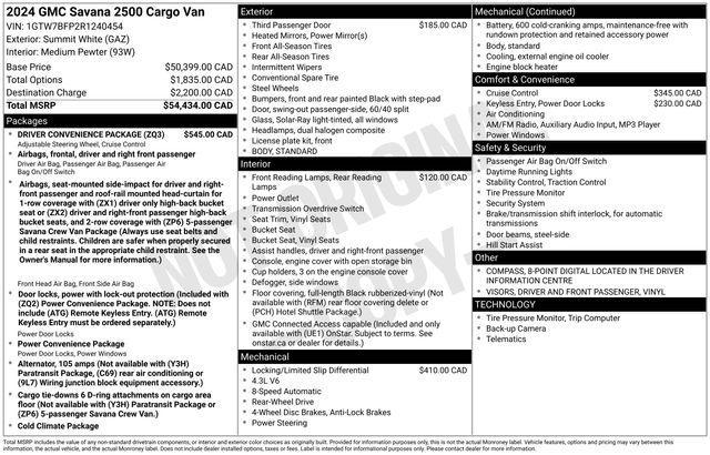 GMC Savana G2500 Extended Cargo 2024