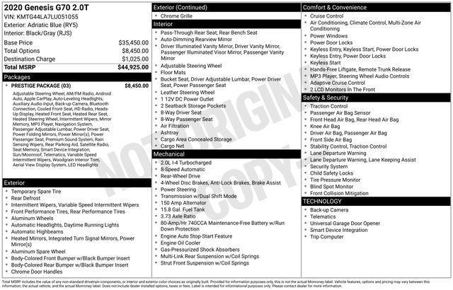 Genesis G70 2.0T 2020