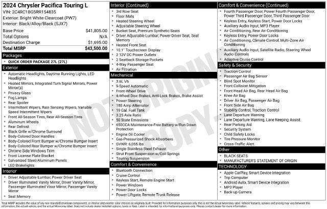 Chrysler Pacifica Touring L 2024