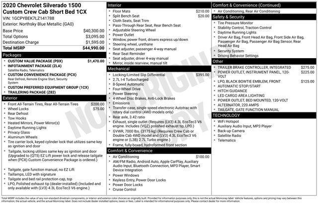 Chevrolet Silverado 1500 Custom Crew Cab Long Box 4WD 2020