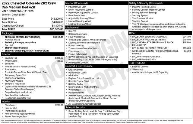 Chevrolet Colorado ZR2 Crew Cab Short Box 4WD 2022