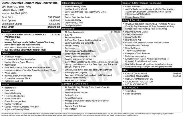 Chevrolet Camaro 2SS Convertible 2024