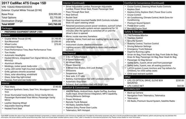Cadillac ATS Coupe 2.0L Standard AWD 2017