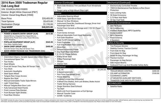 RAM 3500 Tradesman Regular Cab 4WD 2016