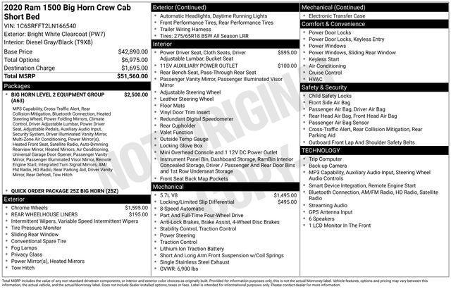 RAM 1500 Big Horn Crew Cab SWB 4WD 2020