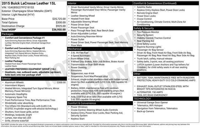 Buick LaCrosse Leather Package 2015
