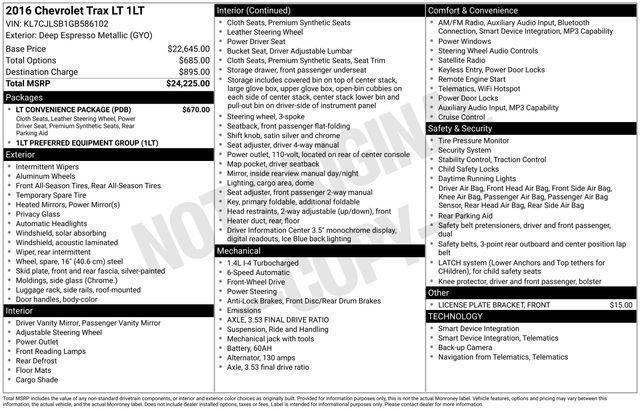 Chevrolet Trax LT FWD 2016
