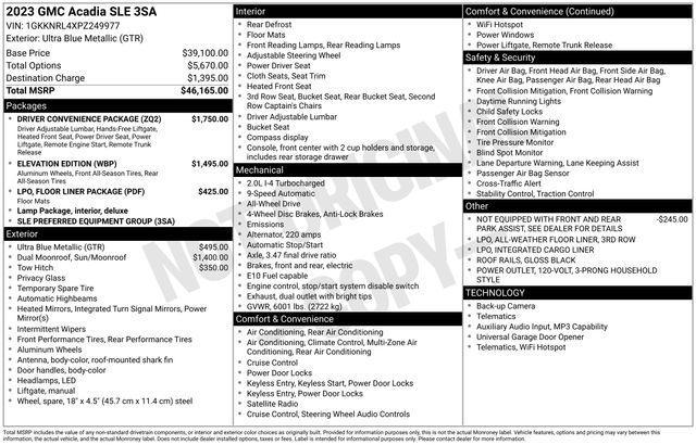 GMC Acadia SLE AWD 2023