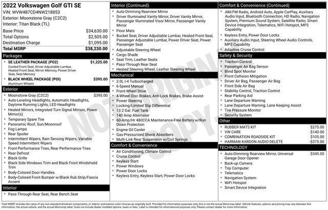 Volkswagen Golf GTI SE w/Leather and Black Wheel Pkg. 2022
