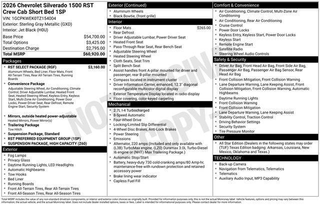 Chevrolet Silverado 1500 RST Select Package Crew Cab 4WD 2026