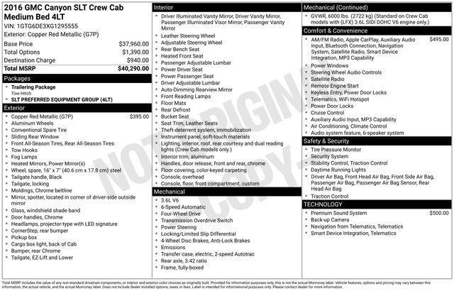 GMC Canyon SLT Crew Cab 4WD Short Box 2016