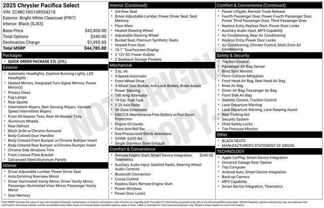 Chrysler Pacifica Select 2025