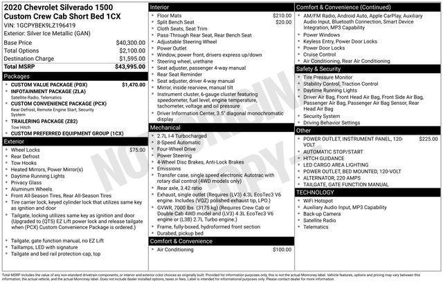 Chevrolet Silverado 1500 Custom Crew Cab Long Box 4WD 2020