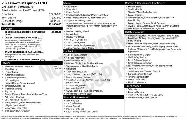 Chevrolet Equinox LT 2WD 2021